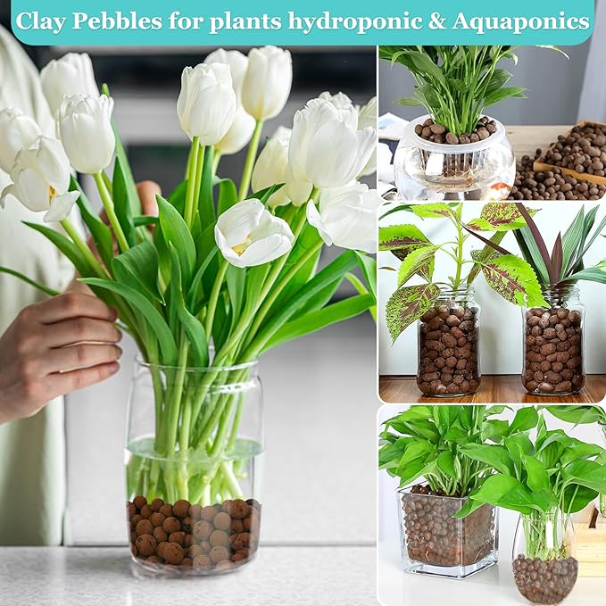 19 LBS Natural Leca Clay Pebbles for Plants- 4-16mm Expanded Clay Leca Balls for Indoor Plants, Hydroton Clay Pebbles for Plants Hydroponic & Aquaponics Growing, Orchids, Drainage, Terrarium