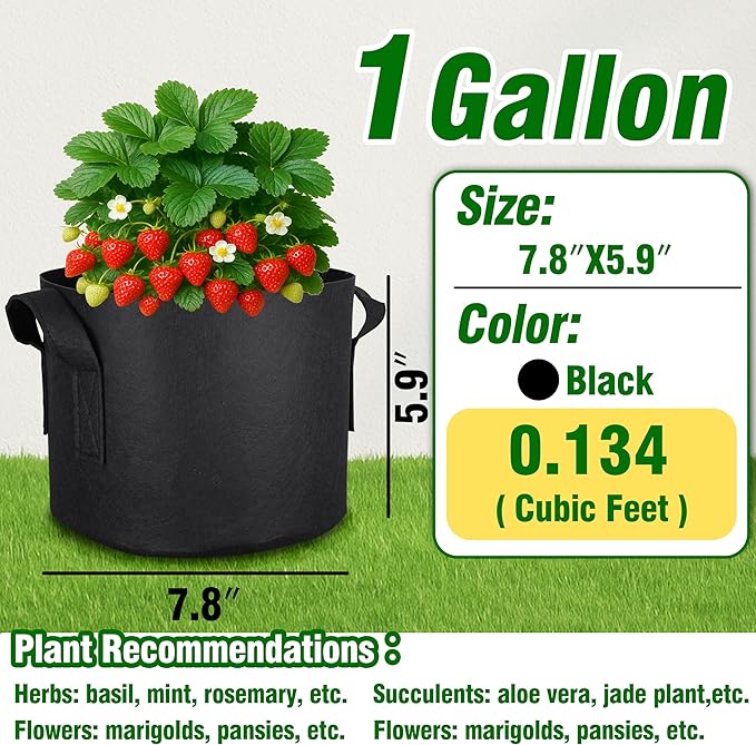 PHYEX 12-Pack 1 Gallon Nonwoven Grow Bags, Heavy Duty Aeration Fabric Pots with Durable Handles, Come with 12 Pcs Plant Labels