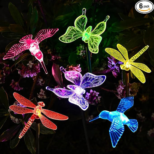 SOLPEX Solar Garden Lights, 6 Pack Solar Butterfly Lights Yard Decorations, Multi-Color Changing LED Solar Light Stakes, Solar Yard Lights for Garden, Patio & Lawn, Solar Bird Lights