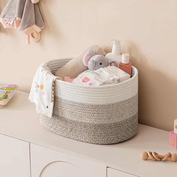 UBBCARE 3-Pack Woven Rope Shelf Baskets - 15x10x9in Decorative Storage Basket for Toys, Kids Playroom, Closet Organization & Cube Storage Organizer | Gift Basket Empty, Gradient Brown