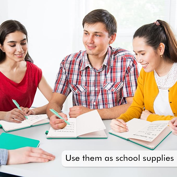 feela 12 Pack Notebooks Journals Bulk, Hardcover Notebook Classic Ruled Lined Journals with Pen Holder for Women Girls School Business Supplies, with 12 Black Pens, 120 GSM, 5.1”x8.3”, A5, Aqua