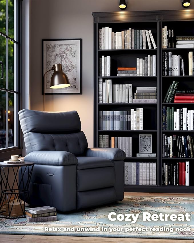 Garvee Manual Recliner PU Leather Living Room Chair Adjustable Reclining Chair Oversized Home Theater with Massage & Heat - Gray