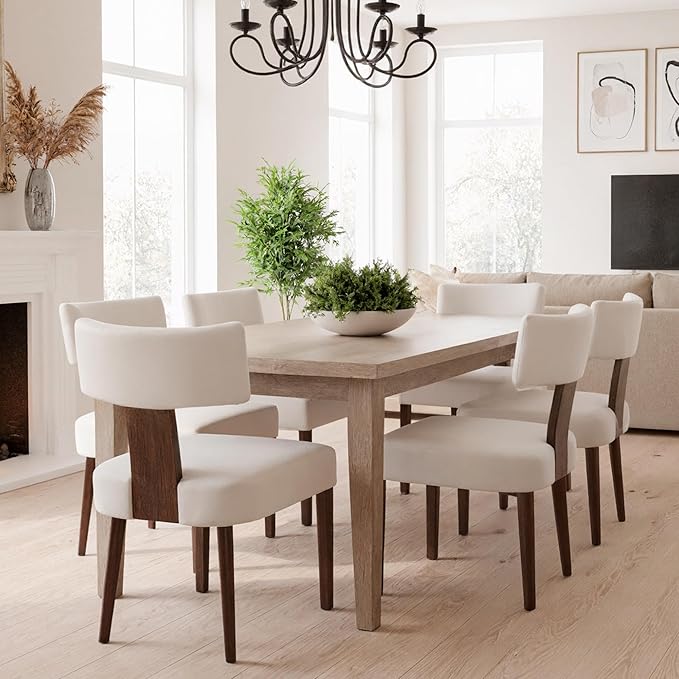 Mid Century Modern Dining Chairs, Farmhouse Velvet Upholstered Accent Chair Curved Backrest Kitchen Chairs Set of 2, with Hardwood Frame, Cream, Velvet-beige