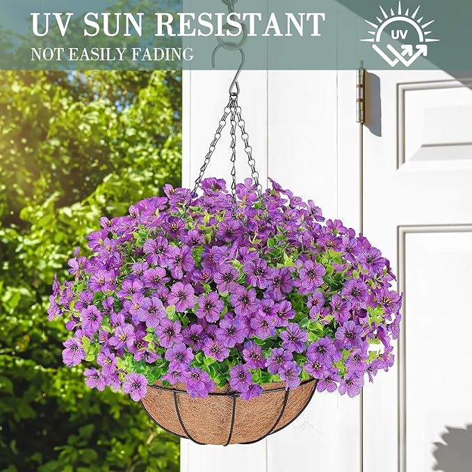 AGIRL Artificial Flowers Hanging Plants in Basket,Artificial Hanging Flowers for Outdoor Indoor Decor,UV Resistant Hanging Baskets with Fake Flowers for Patio Garden Porch Deck Decoration