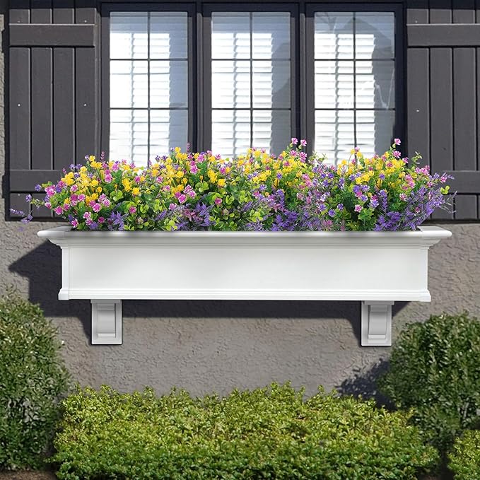 Hananona 24 Pcs Bundles Artificial Flowers Outdoor, Faux Artificial Plants Shrubs Plastic Flower Bulk for Hanging Planter Porch Window Home Wedding Fall Summer Decor (24, Multiple Color)