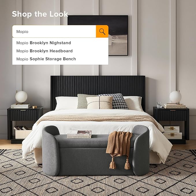 mopio Sophie 51" Ottoman Storage Bench, Entryway and Window Seating, End of Bed Curved Stool for King & Queen Bed, Storage Chest for Bedroom (Dark Gray Fabric)