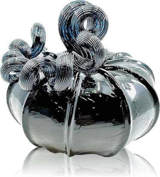 Luke Adams Glass Handmade Glass Pumpkins Handmade Table Top Home Decor (Squat, Black)