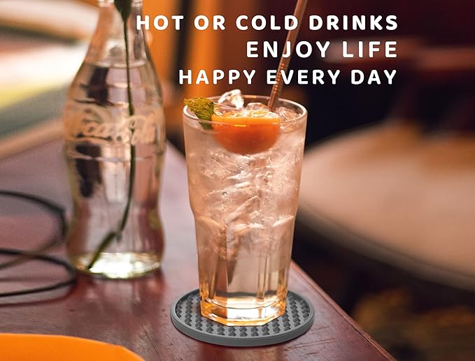 Coasters for Drinks 6 Pack Drink Coasters with Holder,Heat Resistant Silicone Cup Mat Tabletop Protection,Non-Slip Rubber Coaster for Kinds of Cups (Grey)