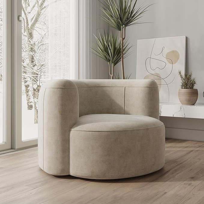 Acanva Luxury Modern Tight Curved Back Velvet Sofa, Minimalist Style Comfy Couch for Living Room Apartment Reception Space, Cream Single Chair