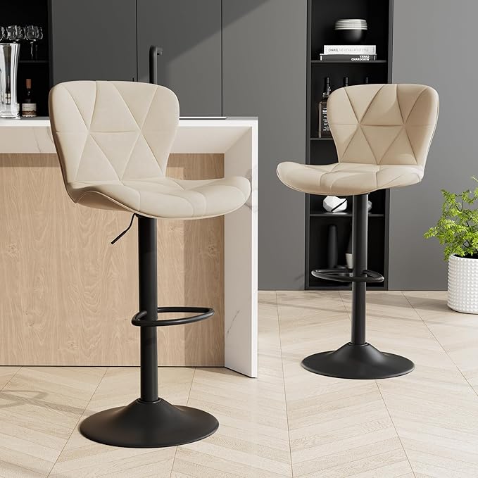 Bar Stools Set of 2,Adjustable Swivel Barstools, Faux Leather Bar Chairs,Upholstered Counter Height with High Backrest for Kitchen Island,Khaki