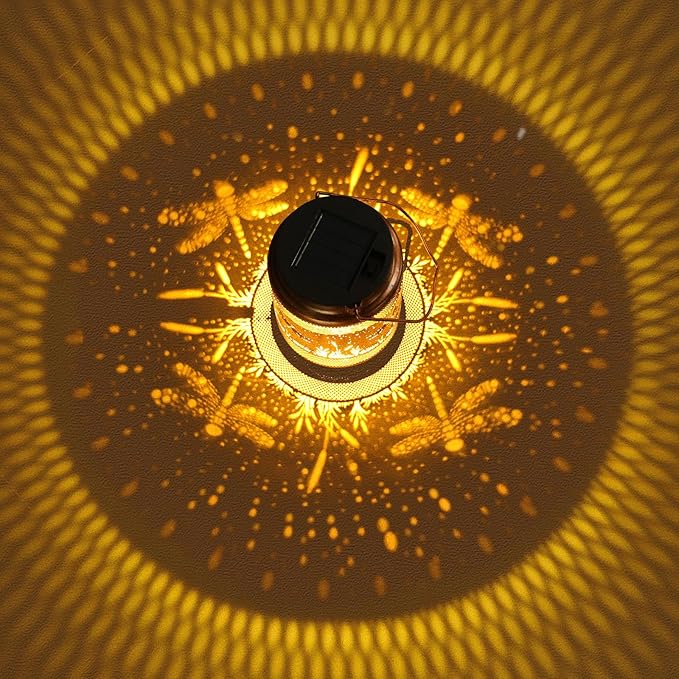 2 Pack Dragonfly Solar Lanterns Outdoor Waterproof Solar Garden Decor, Birthday Gifts for Christmas Women Mom Grandma, Metal Hanging Lights with Shepherd Hook for Outside Yard Patio Pathway Porch