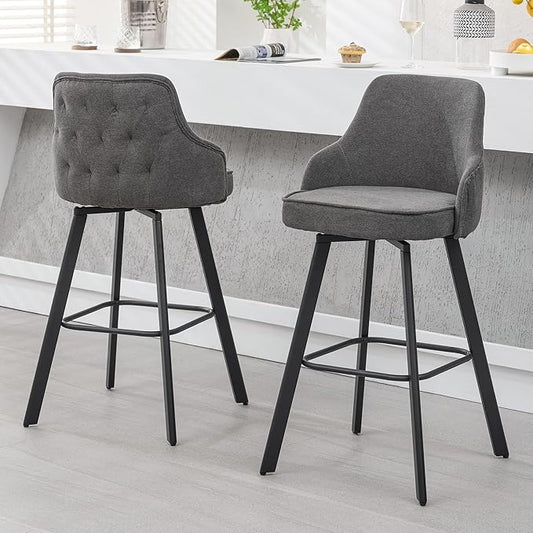 Bar Stools Set of 2, 30" Swivel Bar Height Bar Stool with High Back, Linen Kitchen Barstool Bar Height for Kitchen Island (Dark Grey, 2PCS 30" Bar Stools)