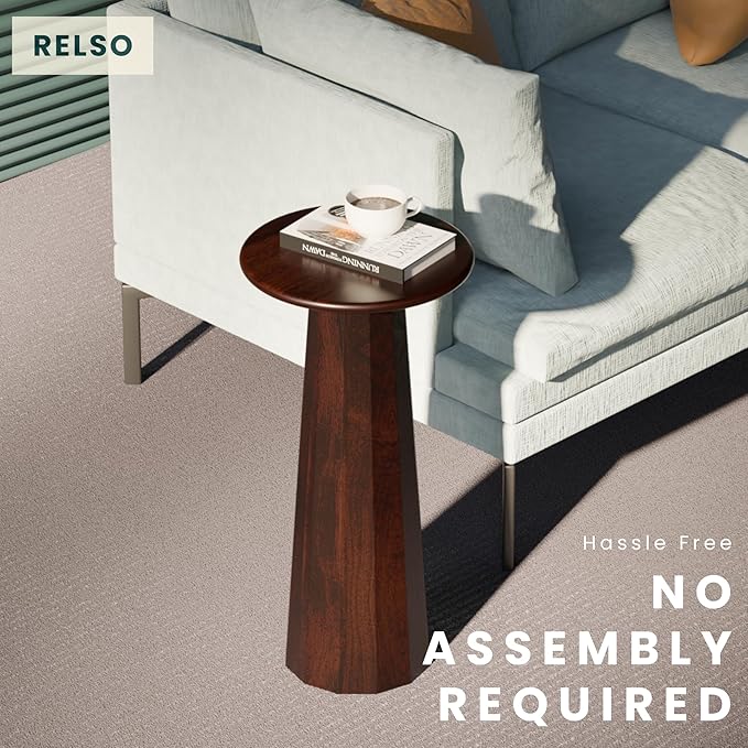 Relso Enteka Solid Mango Wood End Table – 24" Tall Accent Side Table with Walnut Finish | Handcrafted Coffee Table, No Assembly Required | Perfect for Modern Living Rooms, Farmhouses, Small Spaces