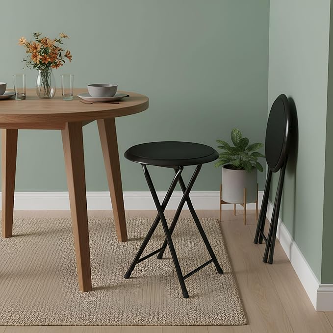 Lavish Home Folding Bar Stools - Set of 2 Heavy-Duty 18-Inch Stool - 225lb Capacity and Padded Seats for Dorm, Recreation or Game Room (Black)