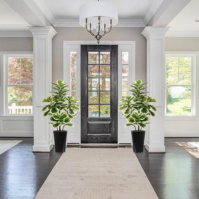 Artificial Fiddle Leaf Fig Tree 5FT - Faux Rubber Plant with Black Diamond Planter - Tall Fake Floor Plant Potted - Artificial Silk Tree for Home Office Living Room Decor Indoor