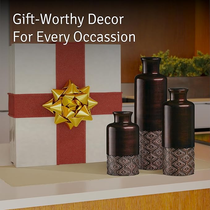 Creative Scents Dublin Brown Vases - Set of 3 Vases - Table Centerpieces for Dining Room, Kitchen Décor, Home Decor for Your Living Room, Dining Room, Bedroom, Office, Entry Table or Shelf Decor