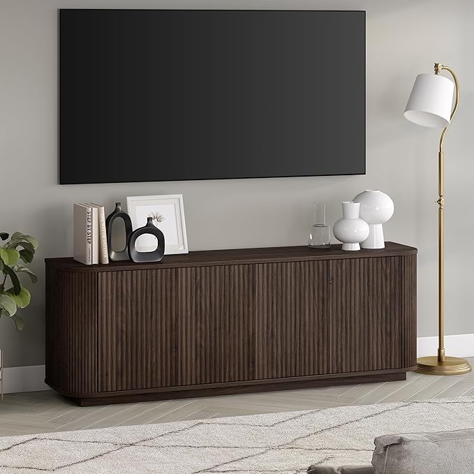 Henn&Hart Rectangular TV Stand for TV's up to 75" in Warm Brown, for Home, Living Room, Bedroom, Entertainment Room, Office