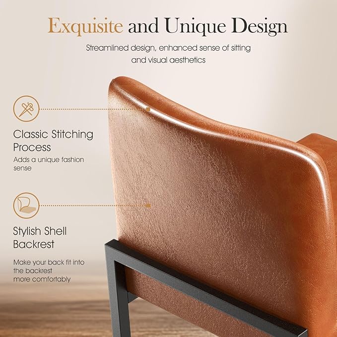 Sophia & William Brown Bar Stools Set of 3, Modern PU Leather Counter Height Barstools with Back, 24" Kitchen Island Bar Chairs