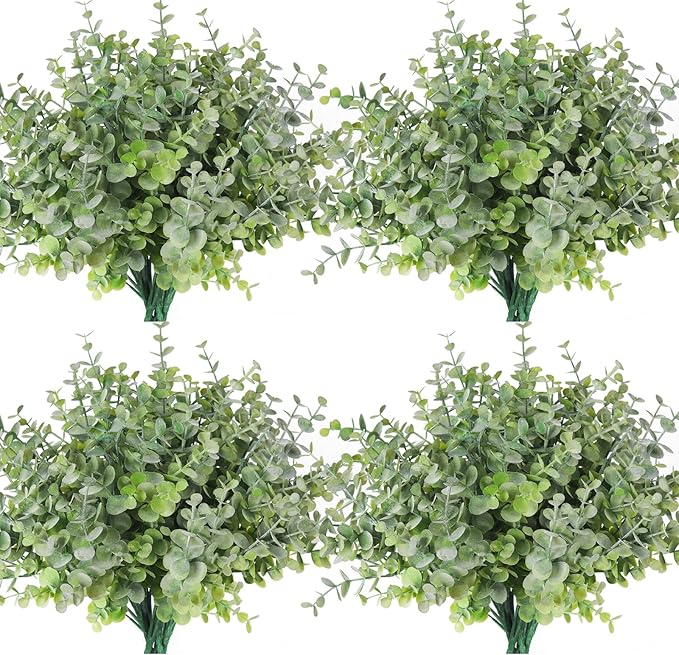 RECUTMS 12 Bundles Artificial Bushes Greenery Plants Stems Faux Shrubs Boxwood Plants Outdoor UV Resistant Fake Eucalyptus for Farmhouse Home Wedding Patio Backyard Indoor Outdoor Decor(Dusty Green)