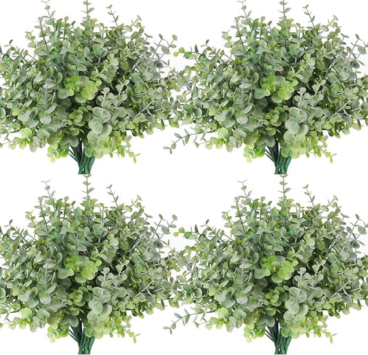 RECUTMS 12 Bundles Artificial Bushes Greenery Plants Stems Faux Shrubs Boxwood Plants Outdoor UV Resistant Fake Eucalyptus for Farmhouse Home Wedding Patio Backyard Indoor Outdoor Decor(Dusty Green)