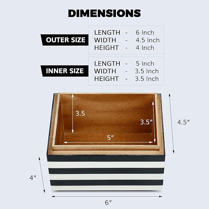 Handicrafts Home Small Decorative Box with Lid – 6x4.5x4” Trinket, Remote Control & Keepsake Memory Box, Decorative Accent for Coffee Table, Shelf, Mantle & Boho Home Decor- Concentric - Black White