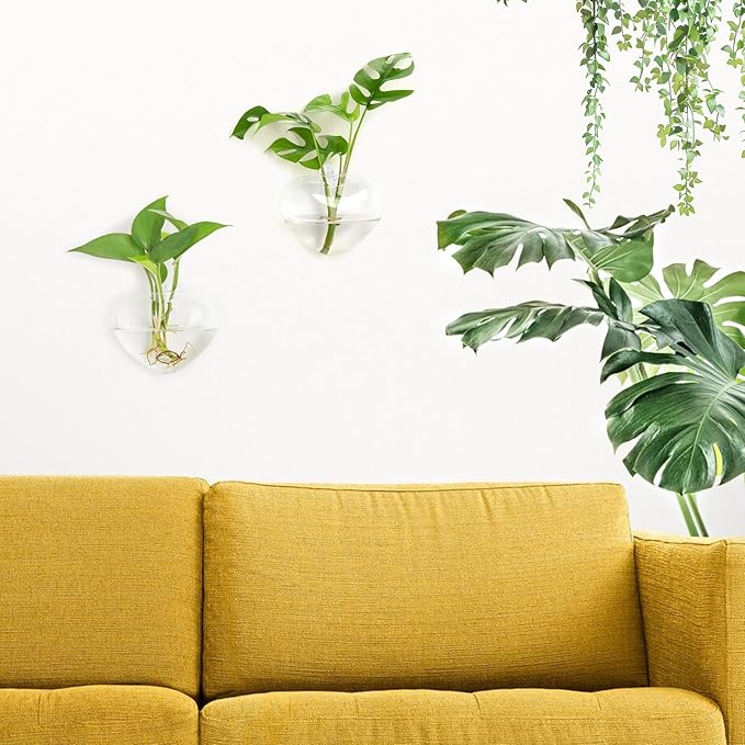 XXXFLOWER Wall Hanging Glass Terrariums，Clear Planters Propagation Station Glass Flower Vase,Air Plant Terrariums for Hydroponic Plants,Home Office Decor,Gifts,Heart-Shaped Set of 2