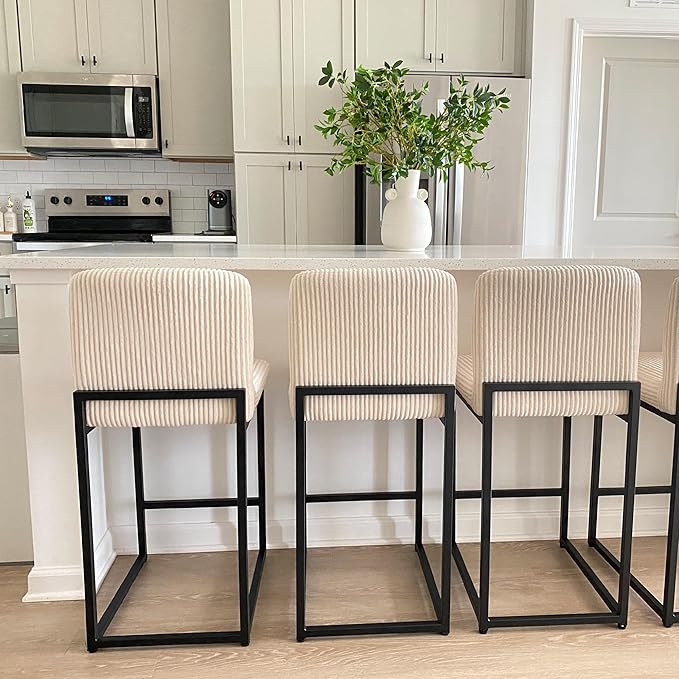 PHI VILLA Counter Height Bar Stools Set of 2, Kitchen Chais for Island, 24 inch Barstools with Back