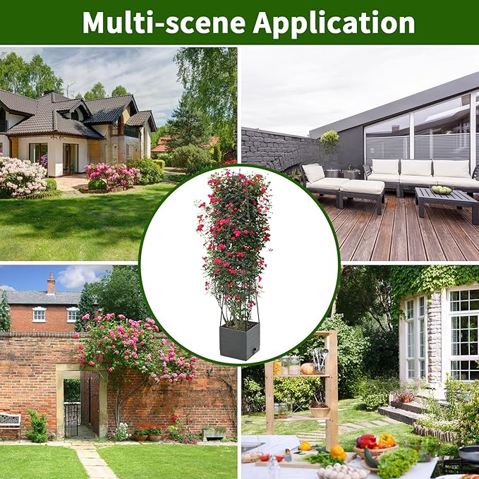 2 Pack Raised Garden Bed, Planter Boxes with Trellis 58.3'' Tomato Planters for Climbing Vine Vegetables Flowers Plants Self Watering Tomatoes Cage for Outdoor Patio Greenhouse