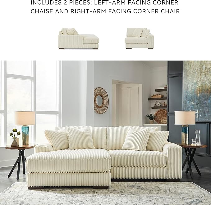 Signature Design by Ashley Lindyn Contemporary L-Shaped 2-Piece Sectional with Chaise for Living Room, White