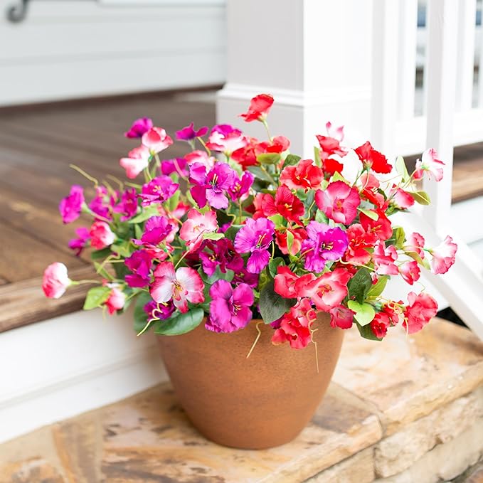 Hibiscus Artificial Flowers Plants for Outdoors Summer Decoration, 6 Bundles Fake Silk Hibiscus Bouquet Realistic UV Resistant Tropical Flowers Artificial for Outside Planter Front Door Porch Patio