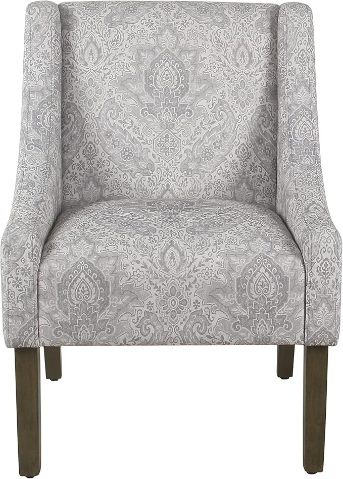 Homepop Home Decor | Upholstered Classic Swoop Arm Accent Chair | Accent Chairs for Living Room & Bedroom | Decorative Home Furniture, Gray Damask