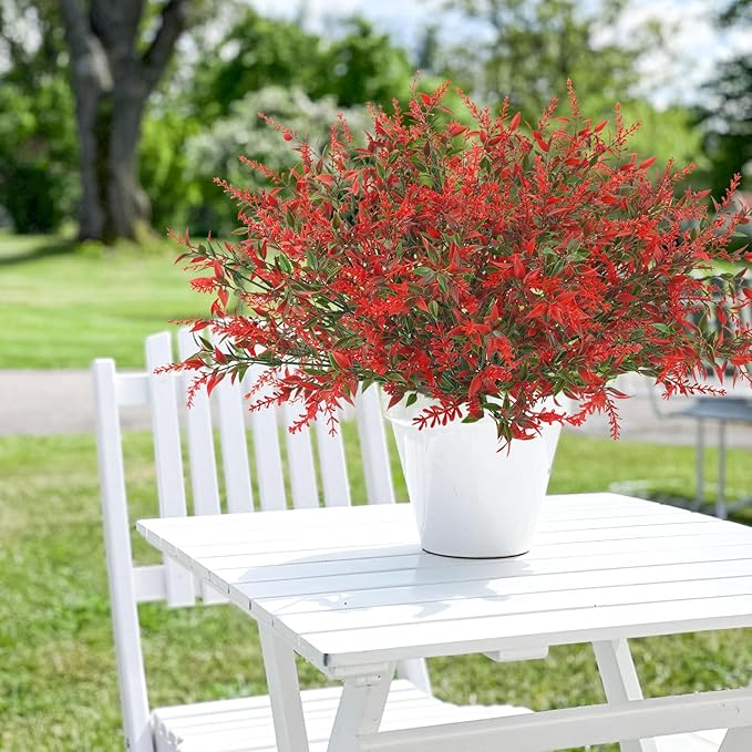 Krissing 80 Bundles Outdoor Lavender Flowers UV Resistant Artificial Flowers for Outdoor Fake Lavender Plastic Purple Plants for Outside Garden Patio Planters Window Box Porch Summer Decor (Red)