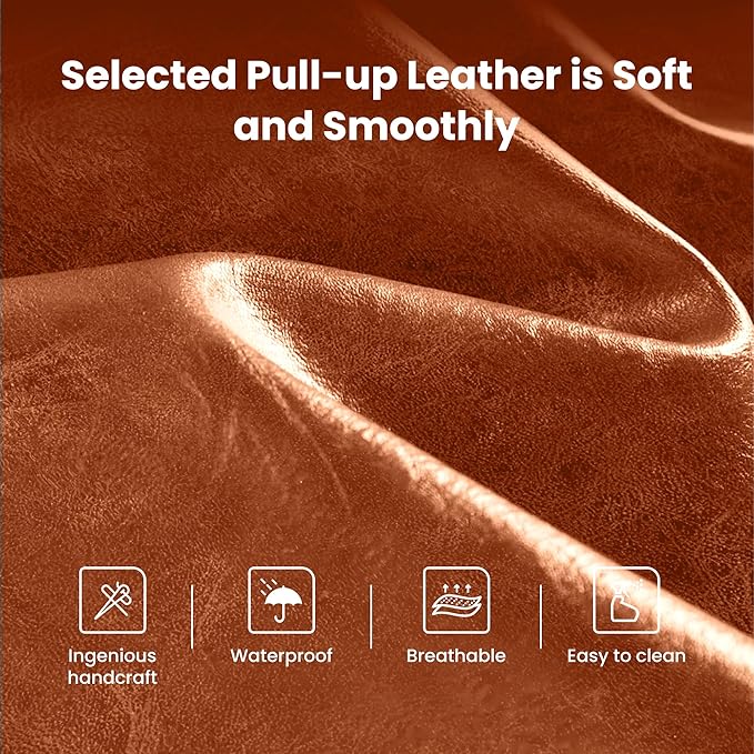 PHI VILLA Brown Bar Stools Set of 6, Counter Height Bar Stool Faux Leather Barstools with Back, 24 inch Kitchen Bar Chairs