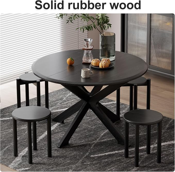 Stackable Stools Set of 4,Wood Stool,18 Inch Stool,Stacking Stools,Nesting Table,Sturdy and Durable,No Installation Required,Top Stackable Round Side Table (Black Barstool)