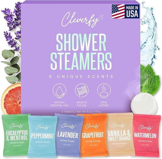 Cleverfy Shower Steamers Aromatherapy for Women and Men – Self-Care Shower Bombs for Stress Relief and Relaxation – 6 Tablets