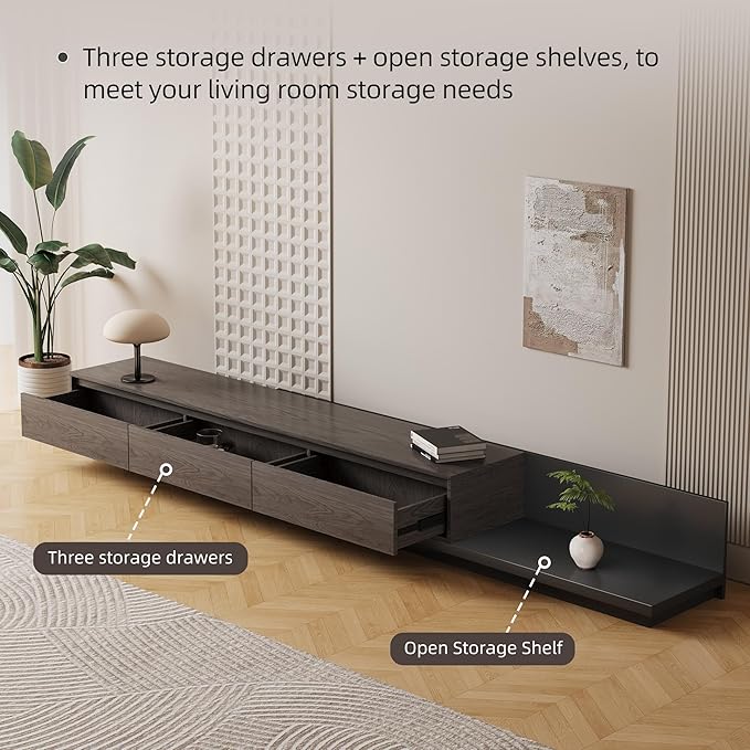 Mid-Century Modern Extendable TV Cabinet with 3 Drawers,Entertainment Center Adjustable from 78.7" to 130",TV Stand for Living Room,Black Walnut