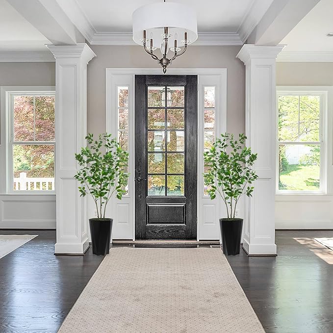 Artificial Ficus Tree 5FT - Faux Plant with Black Diamond Planter - Tall Fake Tropical Ficus Floor Plant Potted - Artificial Silk Tree for Home Office Living Room Decor Indoor