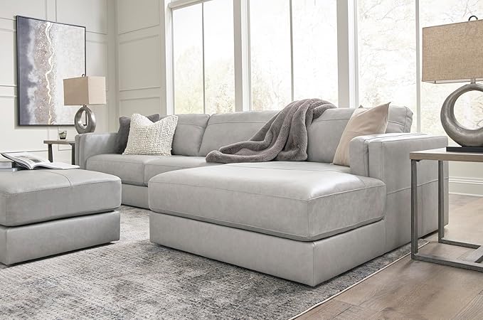 Signature Design by Ashley Amiata Modern L-Shaped Leather Match 2-Piece Sectional with Chaise, Light Gray
