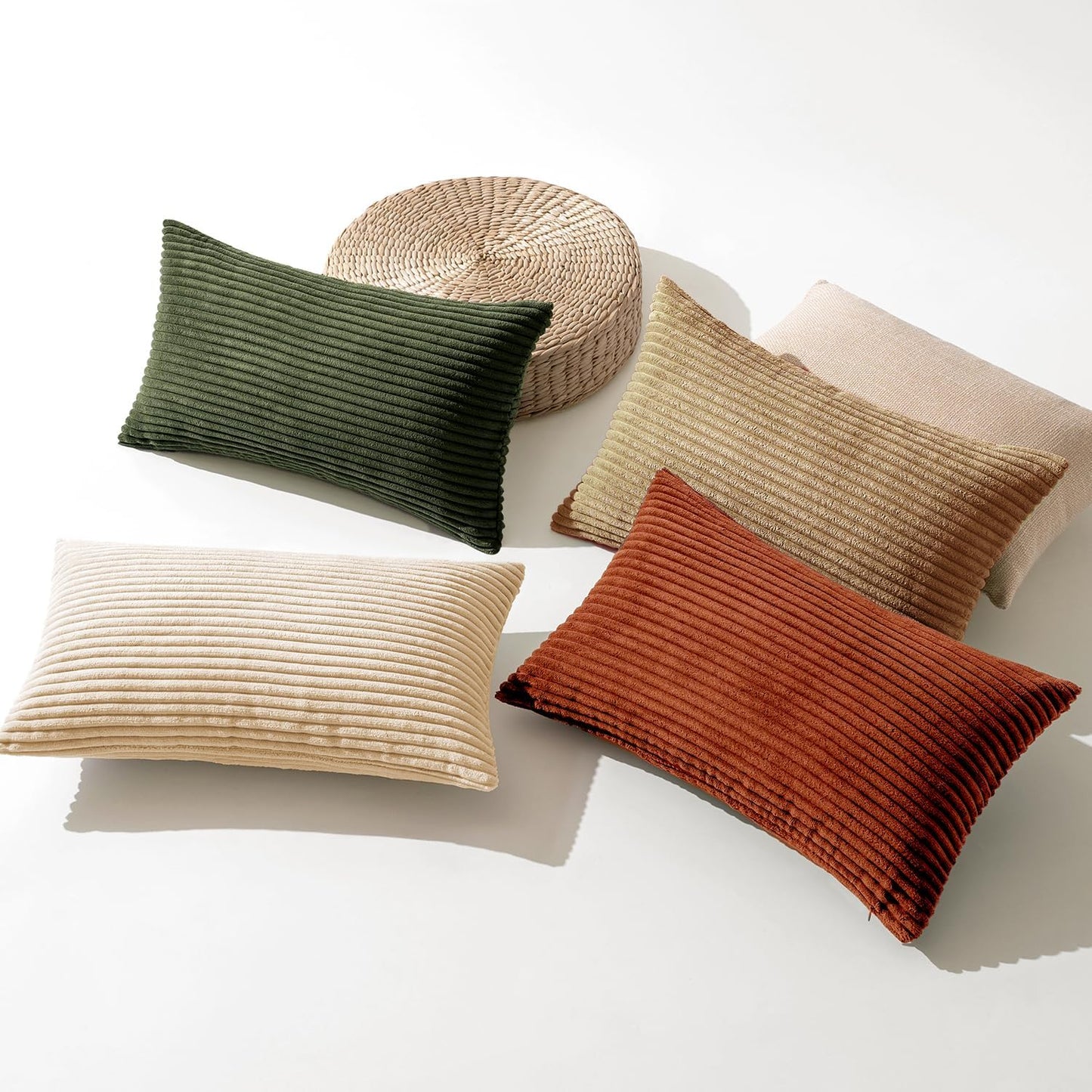 MIULEE Boho Farmhouse Throw Pillow Covers 12x20 Inch Set of 4 Mordern Rust-Olive Green Cushion Covers Soft Corduroy Nordic Home Decor for Spring Couch Bed Sofa Living Room