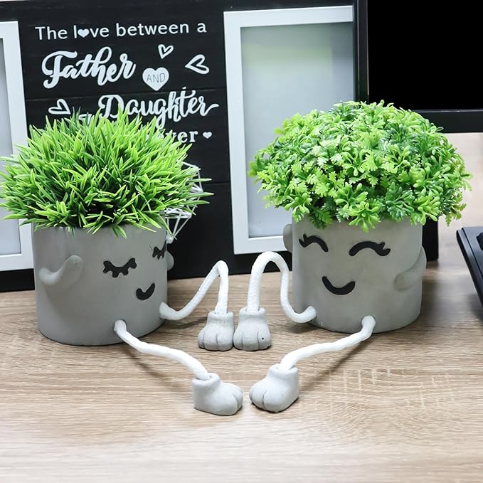 MAKHOT Set of 2 Artificial Succulent Plants in Pots, Fake Plant Faux Succulents Office Desk Decor, Mini Potted Succulents Coffee Table Decor for Women, Cute Decorations for Work Office SmallPlant