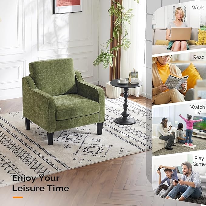 VINGLI Accent Chairs Set of 2 Living Room Chairs Olive Green Reading Chair for Bedroom Scooped Arm Chair Mid Century Modern Accent Chairs Upholstered Comfy Chair for Apartment, Waiting Room