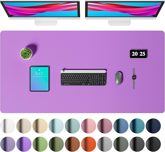 Aothia Faux Leather Desk Mat – Large Mouse Pad, Non-Slip PU Leather Blotter, Waterproof Writing Surface for Office and Home (Iris Violet, 47.2" x 23.6")