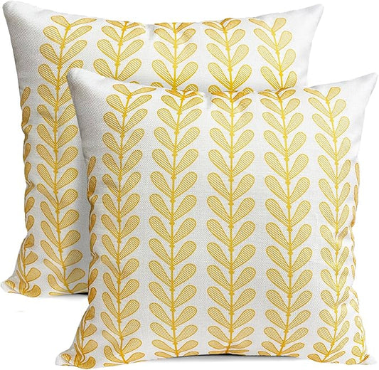Decorative Throw Pillow Covers Set of 2 Chrome Yellow Pillow Covers 20x20 Inch Throw Pillow Cover Linen Pillowcase Modern Boho Farmhouse Outdoor Pillow Covers for Couch Sofa Living Room