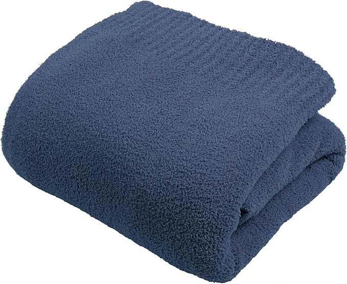JOOJA Navy Blue Blanket Warm Queen Size Fuzzy Knitted Oversized Luxury Bed Blankets, Soft Lightweight Plush Blanket Queen Size for Cozy Nights (Navy Blue, 90x90)
