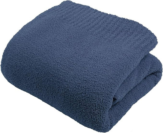 JOOJA Navy Blue Blanket Warm Queen Size Fuzzy Knitted Oversized Luxury Bed Blankets, Soft Lightweight Plush Blanket Queen Size for Cozy Nights (Navy Blue, 90x90)