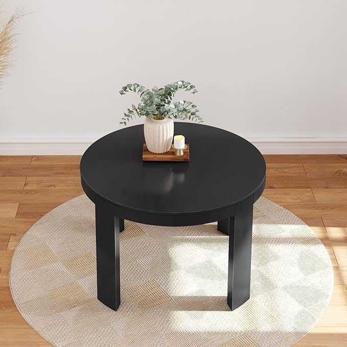 Plank+Beam Contour Round Dining Table, 47 Inch Kitchen Table, Solid Wood Dinner Table, Kitchen Dinette Table, Black