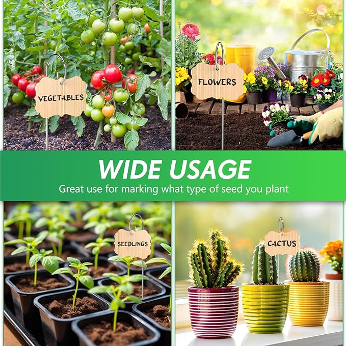 50pcs Bamboo Plant Labels Plant Tags Garden Signs Markers with Stainless Steel Stake and Pen Decorative Wood Garden Labels Plant Sign Tags for Flowers Vegetables Herbs Potted Plants Seed