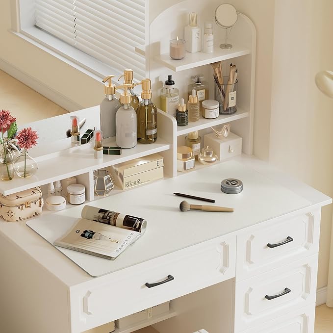 Aothia Faux Leather Desk Mat – Large Mouse Pad, Non-Slip PU Leather Blotter, Waterproof Writing Surface for Office and Home (Off-White, 47.2" x 23.6")