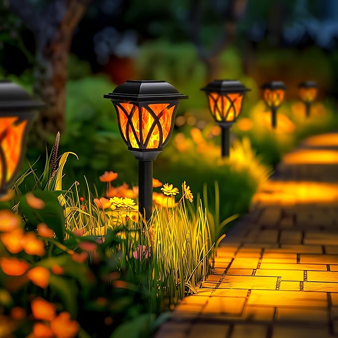 GIGALUMI Solar Lights Outdoor Waterproof, 8 Pack Flickering Flame LED Lights, Garden Decor for Yard, Patio, Landscape, Planter, Walkway