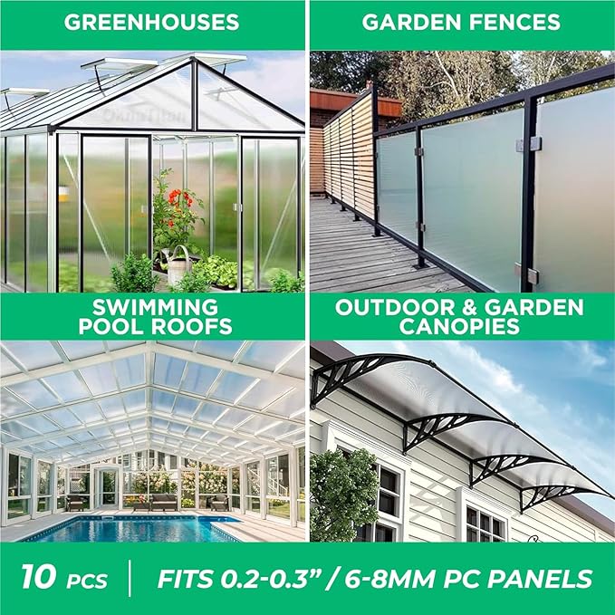 Greenhouses Polycarbonate Greenhouse Panels Connectors - Fit 6mm or 8mm Twin-Wall Polycarbonate Panels, Join 2 Pieces of Panels Together, 4-Foot Length, 10 Pieces (H Connectors 8mm-4ft)